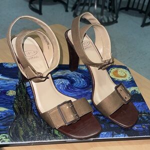 Joan & David Tan and Brown Heeled Sandals